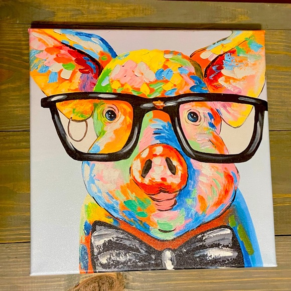 Art Modern Animal Canvas Print Wall Art Pig Panda Frog With Glasses